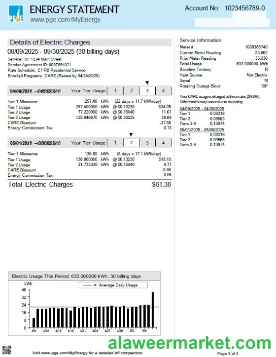 USA PG&E utility bill template in Word and PDF formats, 3 pages, 3rd page